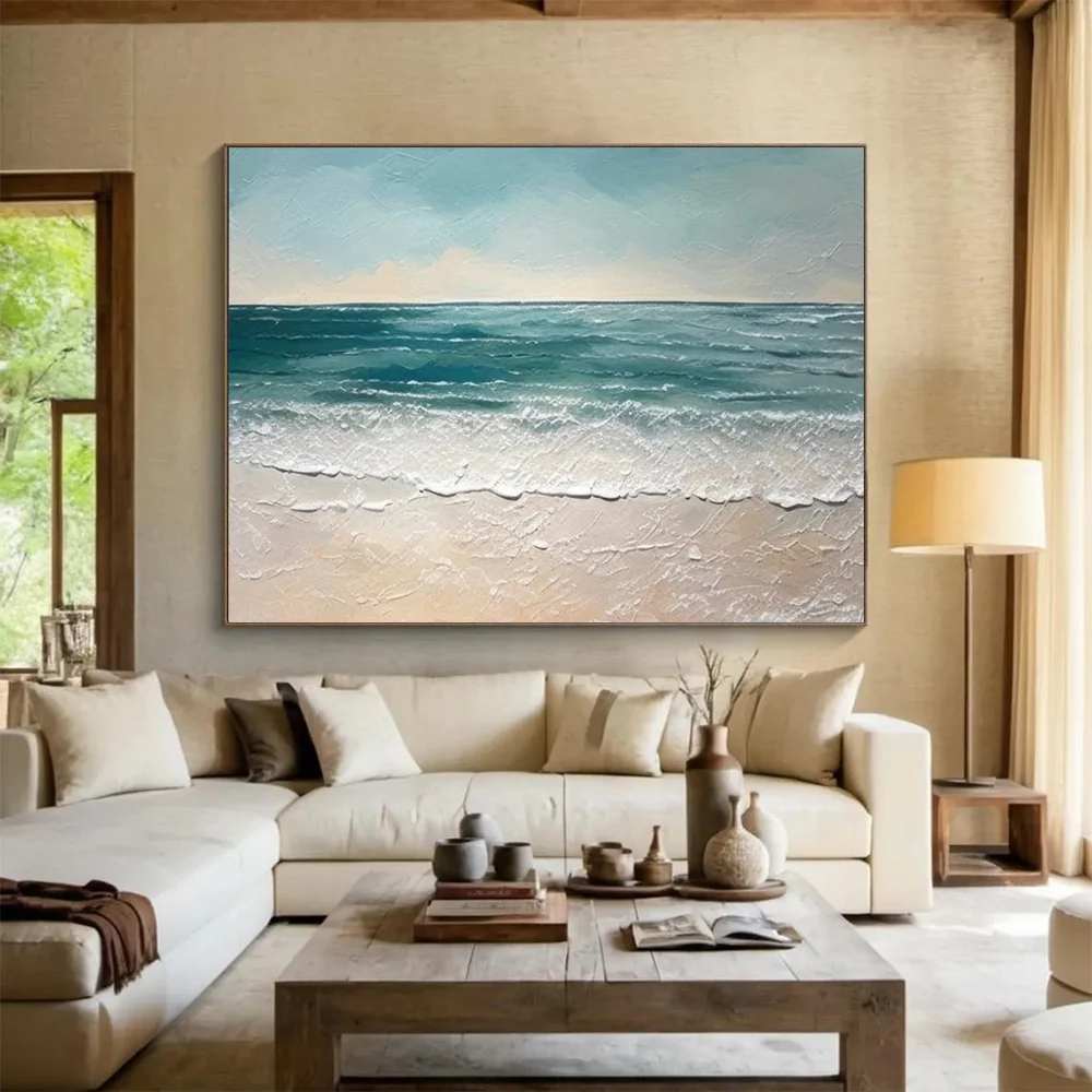 Painting Handmade Hand-painted Seaside Waves Textured Abstract Wall Art K3G7F